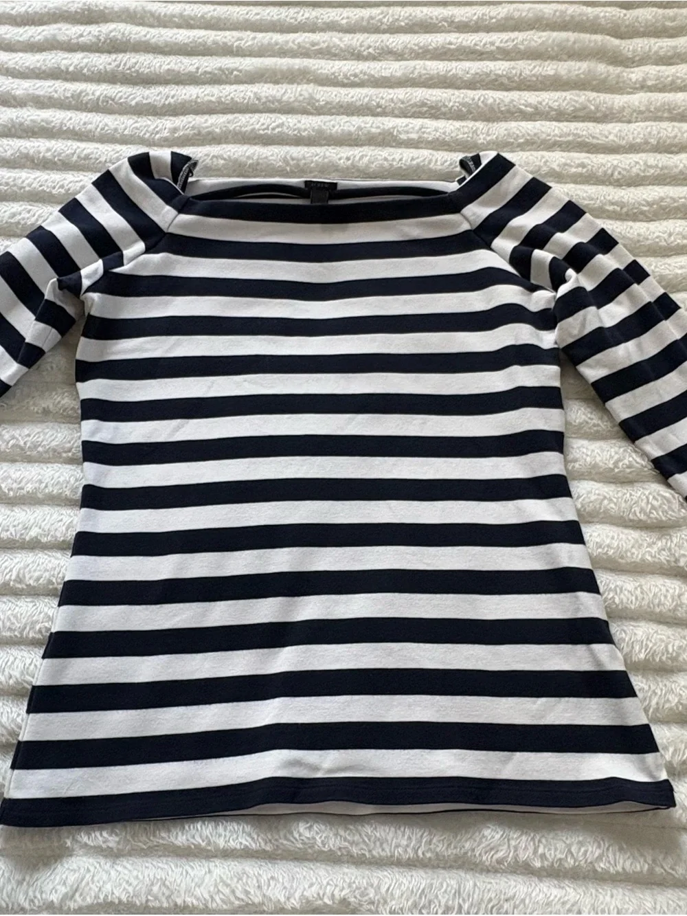 J.Crew Navy & White Breton Stripe Boatneck Top Women’s Medium 3/4 Sleeve